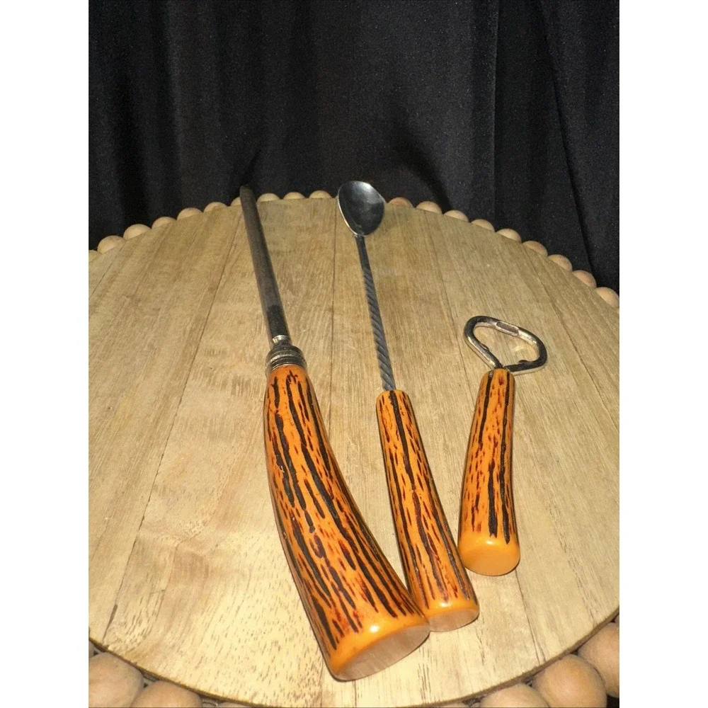 Bakelite Sheffield England Stainless Faux Horn Vintage 3 Piece 12